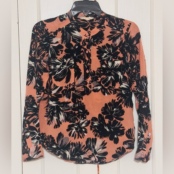 Rebecca Taylor Silk Split Wood Rose Blouse - Picture 3 of 6